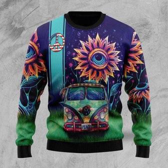 Amazing Hippie Van And Sunflower Eyes Ugly Christmas Sweater | Favorety UK