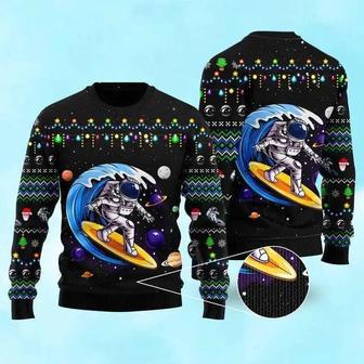 Astronauts Surf On A Surfboard In Space Ugly Christmas Sweater For Men & Women Adult | Favorety AU