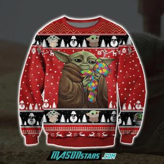 Baby Yoda With Puzzles Autism Print Ugly Christmas Sweater | Favorety UK