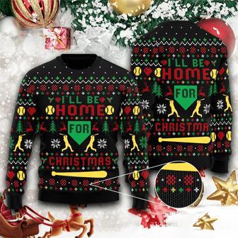 Baseball Ill Be Home For Christmas Ugly Christmas Sweater | Favorety