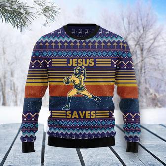 Baseball Jesus Save Ugly Christmas Sweater | Favorety UK