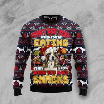 Beagle They Know When You Have Snacks Ugly Christmas Sweater | Favorety