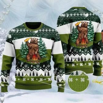 Bear Beer Campfire Green Wool Ugly Sweater For Men And Women | Favorety CA