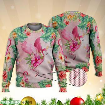 Beautiful Pink Flamingo With Crown Full Print Ugly Sweater Christmas Gift Sweater | Favorety AU