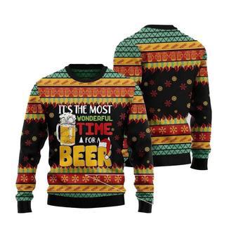 Beer Season Christmas Pattern Black And Orange Sweater For Men And Women | Favorety