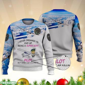 Being Super Sexy Pilot Plane In Blue Sky Full Print Ugly Sweater Christmas Gift Sweater | Favorety DE