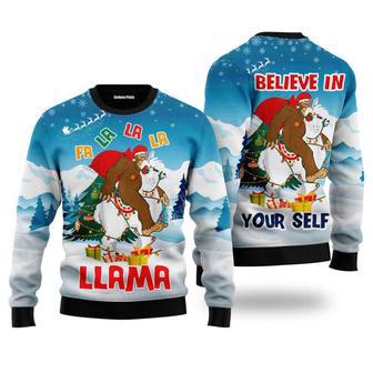 Bigfoot Riding Llama Ugly Christmas Sweater, Jumper for Men & Women | Favorety