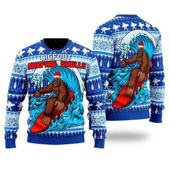 Bigfoot Surfing Swells Ugly Christmas Sweater, Jumper Men & Women | Favorety DE