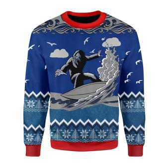 Bigfoot Surfing Ugly Christmas Sweater | Favorety