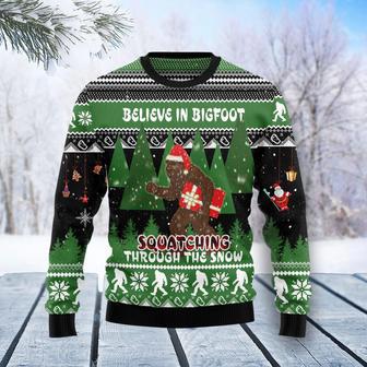 Bigfoot Through Snow Ugly Christmas Sweater | Favorety