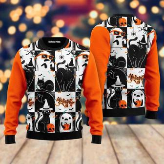 Black Cat and Ghost Halloween Ugly Christmas Sweater For Men & Women | Favorety CA