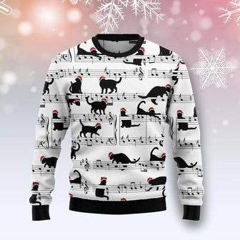 Black Cat Christmas Music Ugly Christmas Sweater For Men & Women, Christmas Shirt, Gift For Cat Lover | Favorety UK