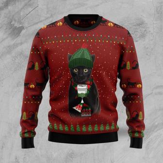 Black Cat Coffee Ugly Christmas Sweater | Favorety CA