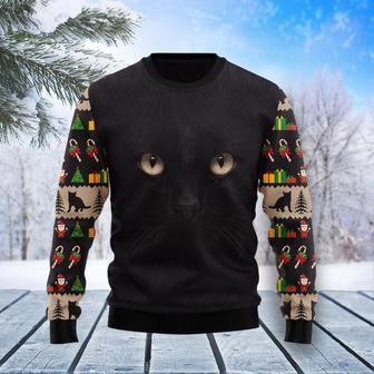 Black Cat Cute Face Ugly Christmas Sweater | Favorety AU