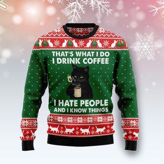 Black Cat Drink Coffee Ugly Christmas Sweater | Favorety CA