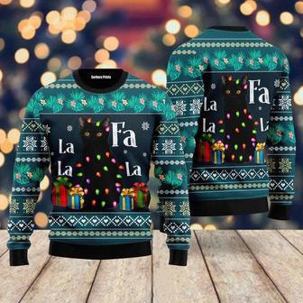 Black Cat Falalala Ugly Christmas Sweater For Men & Women | Favorety UK