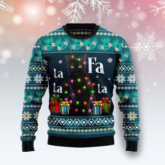 Black Cat Falalala Ugly Christmas Sweater | Favorety DE