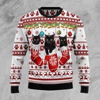 Black Cat Gloves Ugly Christmas Sweater | Favorety