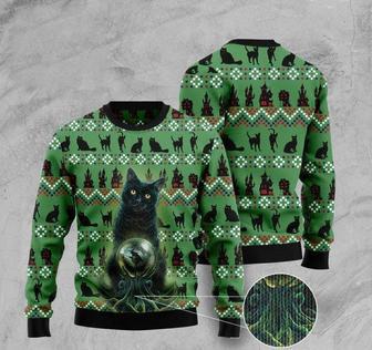 Black Cat Halloween Ugly Christmas Sweater | Favorety