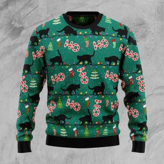 Black Cat Ho Ho Ho Ugly Christmas Sweater | Favorety CA