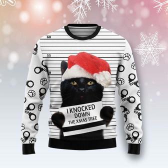 Black Cat Knocked Down Ugly Christmas Sweater | Favorety AU