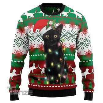 Black Cat Light Christmas Ugly Christmas Sweater | Favorety