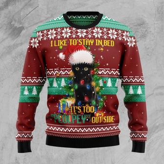 Black Cat Like Stay To In Bed Xmas Ugly Christmas Sweater | Favorety