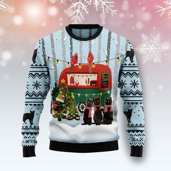 Black Cat Love Camping Ugly Christmas Sweater | Favorety UK