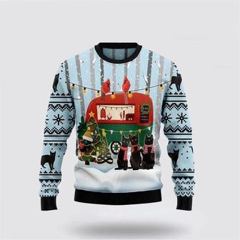 Black Cat Love Camping Ugly Christmas Sweater, Jumper – Cat Lover Christmas | Favorety AU