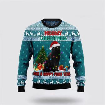 Black Cat Meomy Christmas And A Happy Purr Year Ugly Christmas Sweater | Favorety UK