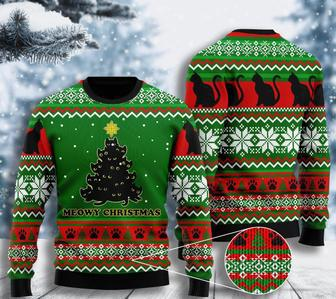 Black Cat Meowy Christmas Tree Ugly Christmas Sweater | Favorety UK