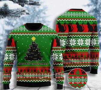 Black Cat Meowy Christmas Tree Ugly Christmas Sweater For Men & Women | Favorety DE