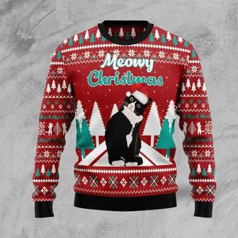 Black cat Meowy Christmas Ugly Christmas Sweater, Jumper For Men, women | Favorety DE