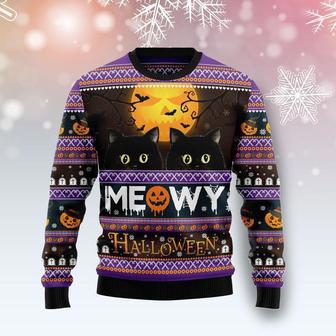 Black Cat Meowy Halloween Ugly Christmas Sweater | Favorety CA