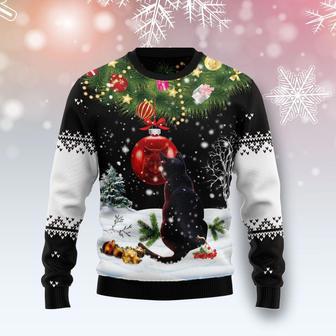 Black Cat Mirror Ugly Christmas Sweater | Favorety CA