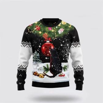 Black Cat Mirror Ugly Christmas Sweater, Jumper – Cat Lover Christmas Sweater | Favorety