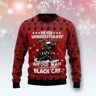 Black Cat Old Man Ugly Christmas Sweater | Favorety CA