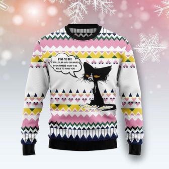 Black Cat Piss Me Off Halloween Ugly Christmas Sweater | Favorety