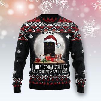 Black Cat Run On Coffee Ugly Christmas Sweater | Favorety