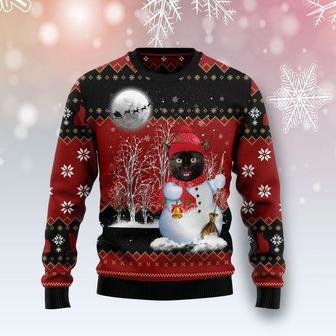 Black Cat Snowman Ugly Christmas Sweater | Favorety DE