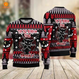 Black Cat Spooky Halloween Ugly Christmas Sweater For Men & Women | Favorety