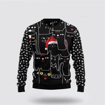 Black Cat With Noel Hat Ugly Christmas Sweater, Jumper – Cat Lover Christmas | Favorety UK