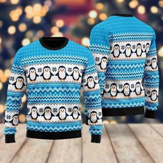 Blue Penguins Xmas Pattern Ugly Christmas Sweater For Men & Women | Favorety