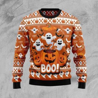 Boo Pumpkin Ugly Christmas Sweater, All Over Print Sweatshirt, Ugly Sweater | Favorety