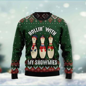 Bowling Rollin With My Snowmies Ugly Christmas Sweater | Favorety