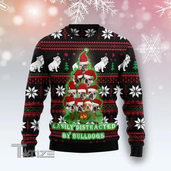 Bulldog Pine Tree Christmas Ugly Christmas Sweater | Favorety