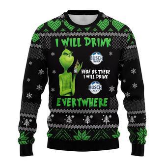 Busch Light Beer Grinch I Will Drink Everywhere Ugly Sweater Gifts | Favorety