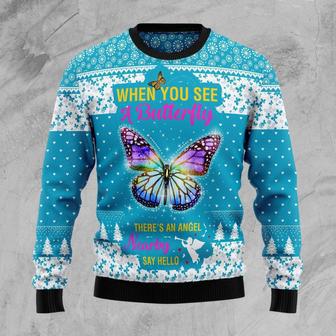 Butterfly Nearby Say Hello Ugly Christmas Sweater | Favorety