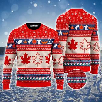 Canada Maple Leaf Ugly Christmas Sweater, Jumper, Christmas Pattern Ugly Sweater | Favorety