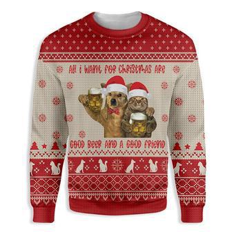 Cat All I Want For Christmas Are Good Beer And A Good Friend Ugly Christmas Sweater | Favorety CA